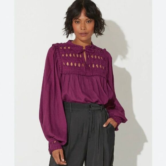 CLEOBELLA Sabella Peasant Blouse in Aubergine NEW Size Small - Picture 1 of 10